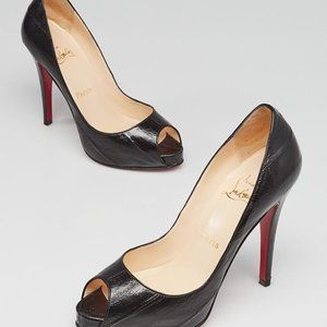 Christian Louboutin Black Eel Skin Very Prive Peep Toe 120 Pumps Size 39